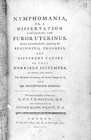 18th-century treatise by French physician T. D. de Bienville introducing the concept of nymphomania - DR